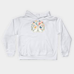 Two White Cats Amidst a Flutter of Butterflies Kids Hoodie